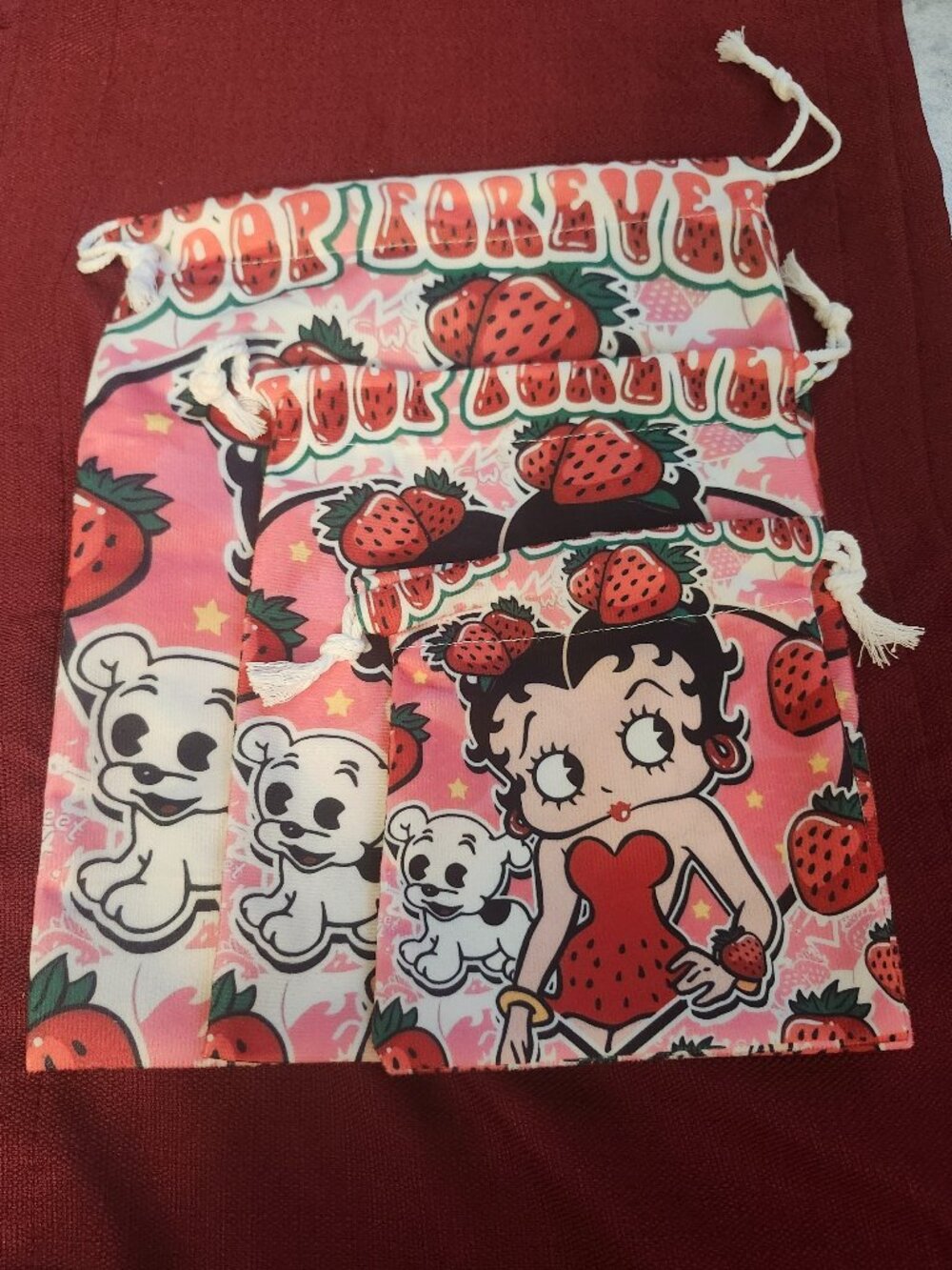Betty boop Set of 3 drawstring bags S,M,L cloth